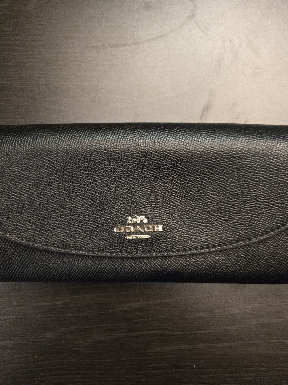 Coach Crossgrain Leather Slim Envelope Flap Long Wallet Black